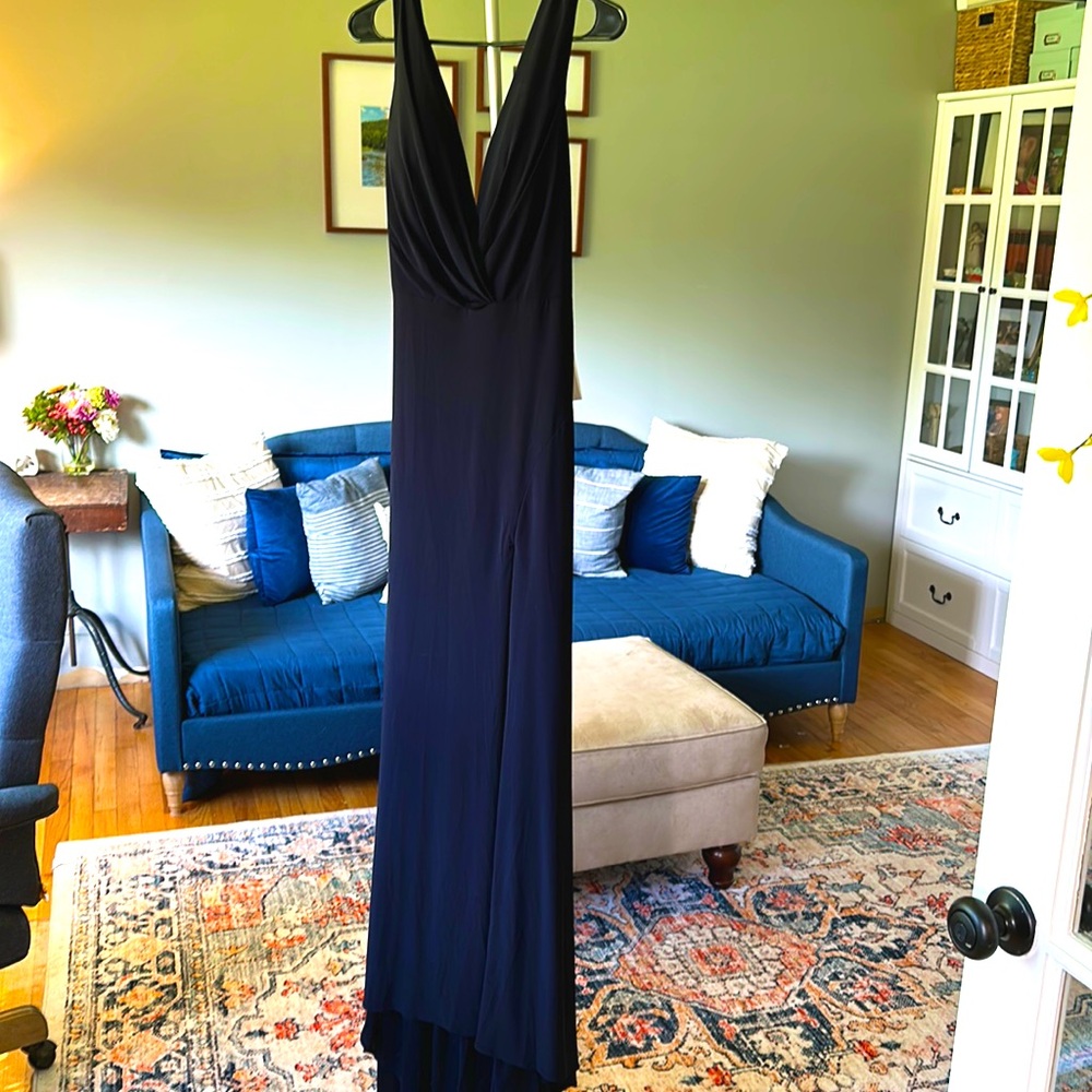 Gorgeous MacDougall brand new navy Jersey gown, size 12. Has a lot of stretch.